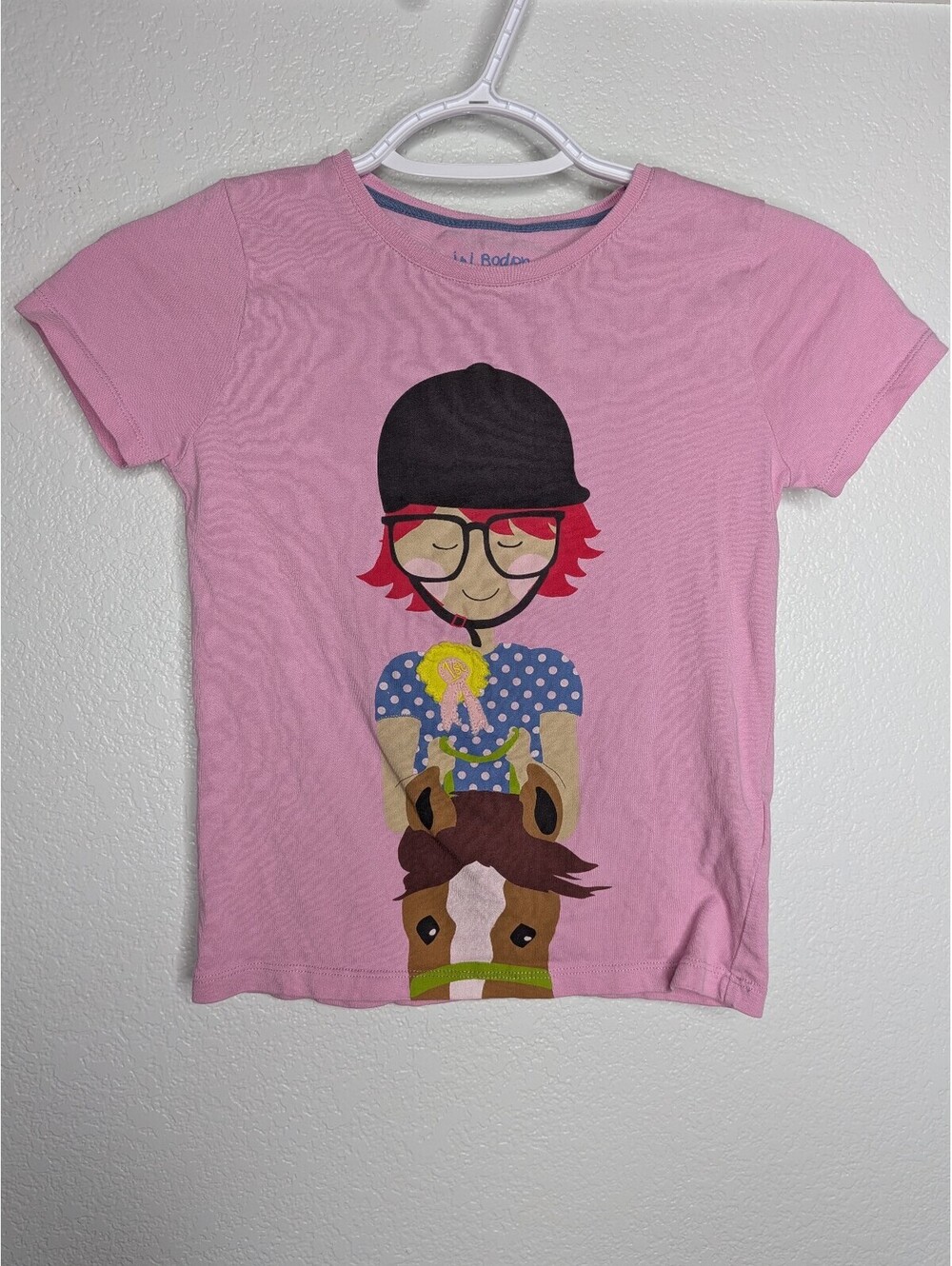 Mini Boden Girls Pink Equestrian Horse Riding T-Shirt Size 6-7Y